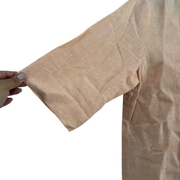 Lafayette 148 NY Creamsicle Linen Short Sleeve Button Shirt Womens Medium - Picture 2 of 6
